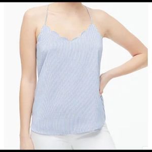 J Crew Factory Blue and White Striped Scalloped Cami Top NWT